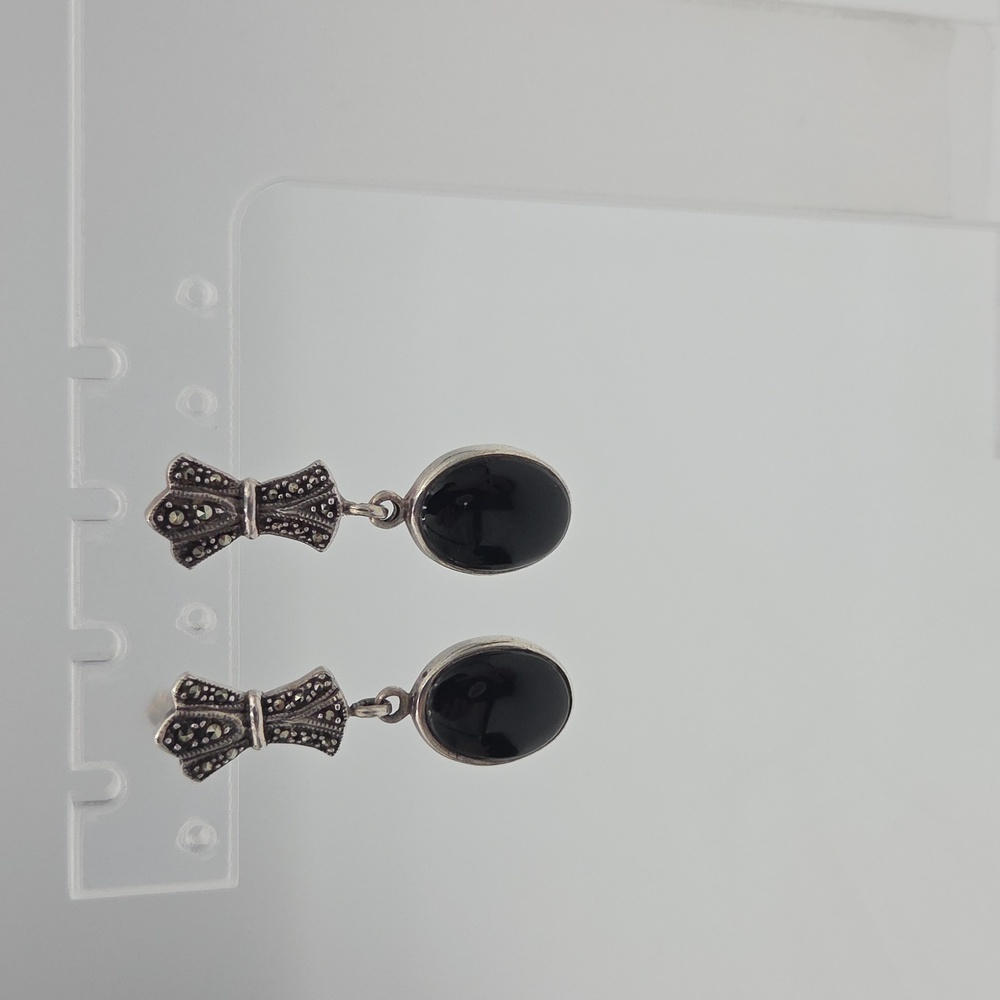 Sterling Silver Marcosite And Onyx Earrings